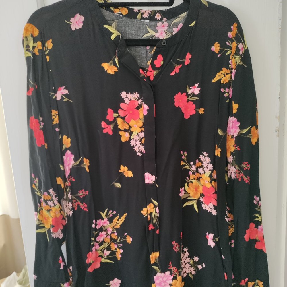 Women's Black Floral Blouse Top